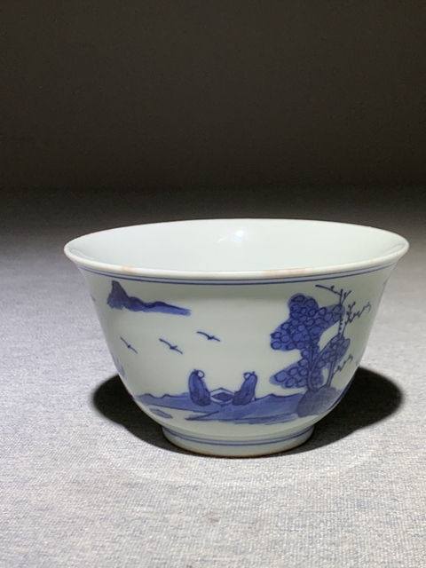 古玩陶瓷山水詩文青花杯真品鑒賞圖