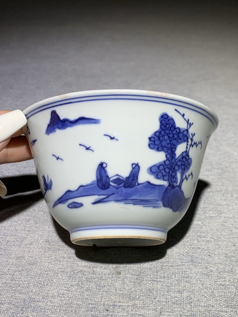 古玩陶瓷山水詩文青花杯真品鑒賞圖