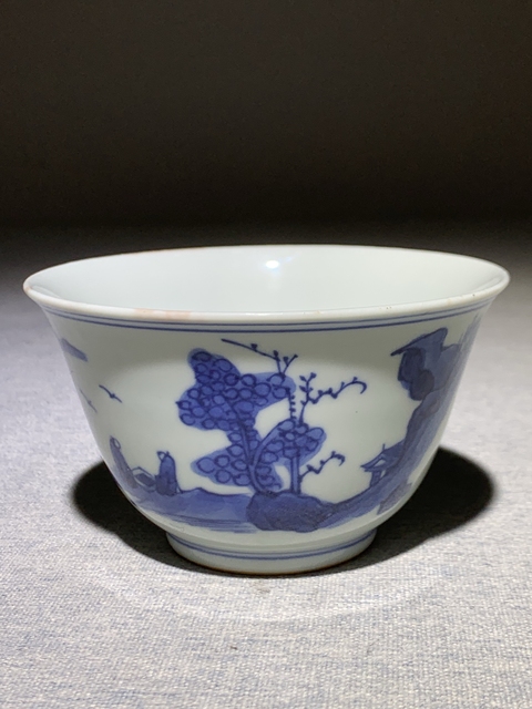 古玩陶瓷山水詩文青花杯真品鑒賞圖