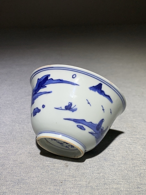 古玩陶瓷山水詩文青花杯真品鑒賞圖