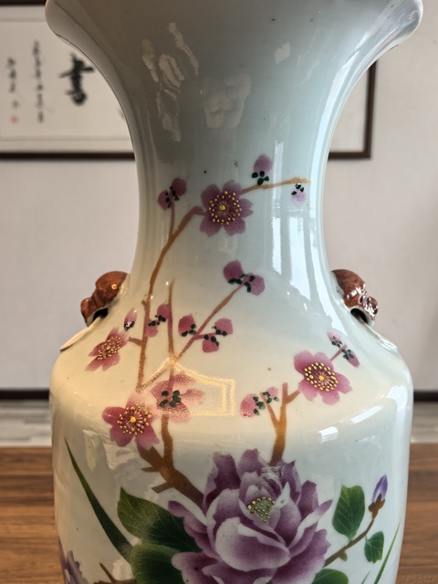 古玩陶瓷民國名家碧云陶粉彩花卉紋雙鋪首耳大瓶拍賣,當前價格2500元
