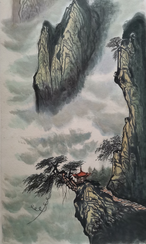 古玩字畫中美協會員旅日著名畫家盧武澄山水拍賣,當前價格899元