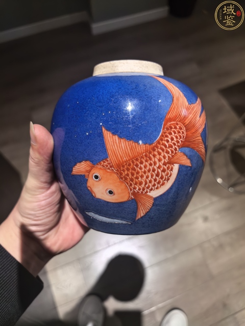 古玩陶瓷晚清?灑藍釉礬紅金玉滿堂紋罐拍賣，當前價格4888元