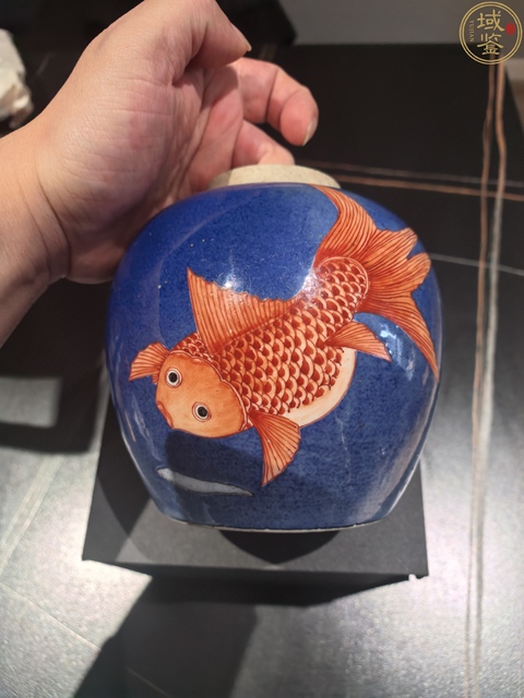 古玩陶瓷晚清?灑藍釉礬紅金玉滿堂紋罐拍賣，當前價格4888元