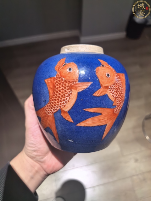 古玩陶瓷晚清?灑藍釉礬紅金玉滿堂紋罐拍賣，當前價格4888元