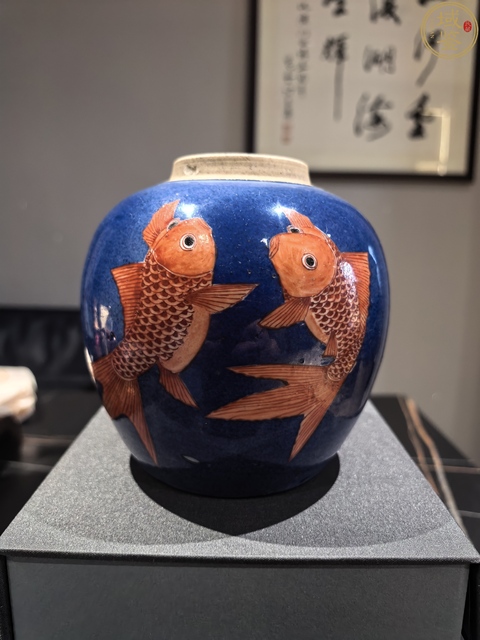 古玩陶瓷晚清?灑藍釉礬紅金玉滿堂紋罐拍賣，當前價格4888元