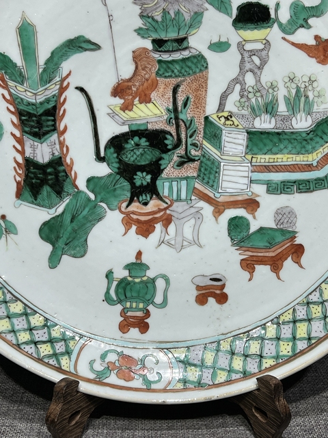 古玩陶瓷博古圖五彩盤拍賣，當(dāng)前價(jià)格5000元