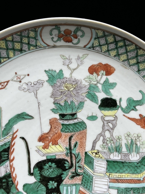 古玩陶瓷博古圖五彩盤拍賣，當(dāng)前價(jià)格5000元