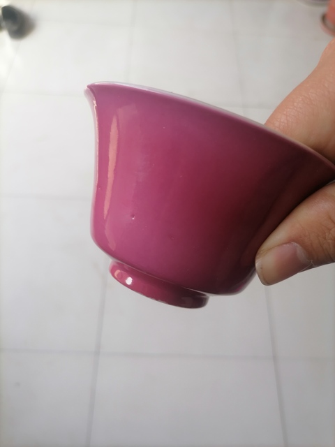 古玩陶瓷胭脂紅蓋碗，模糊，偏老真品鑒賞圖