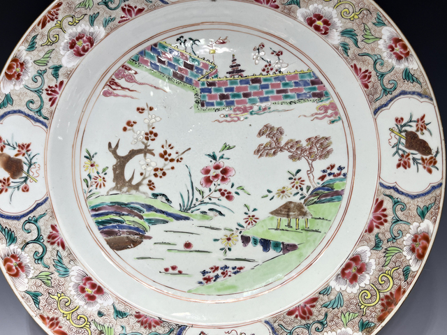 古玩陶瓷清雍正·粉彩山水花卉紋折沿大盤拍賣,當前價格26800元