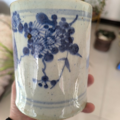 古玩陶瓷青花花鳥紋筆筒真品鑒賞圖