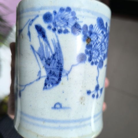 古玩陶瓷青花花鳥紋筆筒真品鑒賞圖