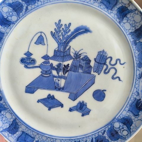 古玩陶瓷青花博古花卉紋盤拍賣，當前價格999元