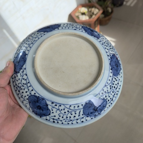 古玩陶瓷青花花卉一把蓮紋盤拍賣，當(dāng)前價(jià)格1600元