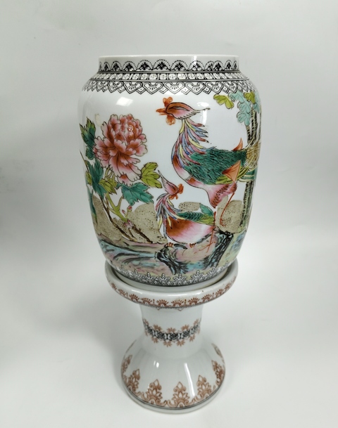 古玩陶瓷粉彩鳳穿牡丹圖燈瓶真品鑒賞圖