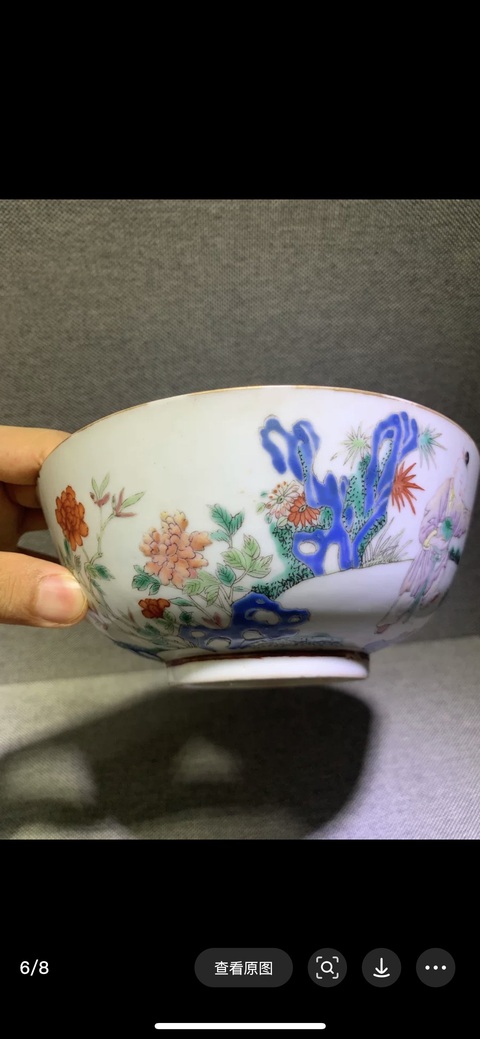 古玩陶瓷人物詩紋粉彩碗真品鑒賞圖