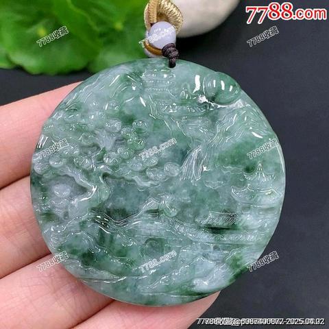 古玩玉器翡翠山水牌掛件拍賣,當前價格680元