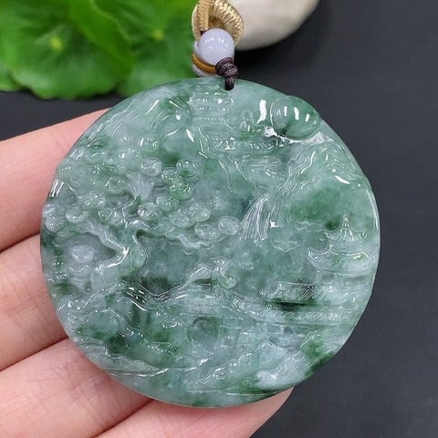 古玩玉器翡翠山水牌掛件拍賣,當前價格680元
