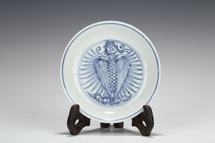 古玩陶瓷清康雍·青花線描鳳紋小盤一對拍賣，當前價格2000元