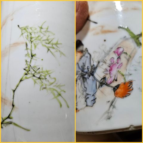 古玩陶瓷淺絳人物帽筒真品鑒賞圖