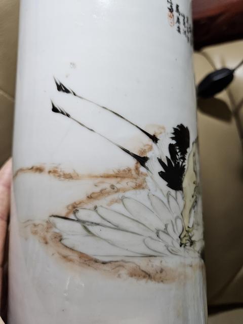 古玩陶瓷淺絳人物帽筒真品鑒賞圖