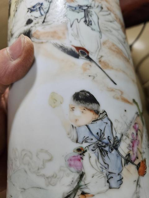 古玩陶瓷淺絳人物帽筒真品鑒賞圖