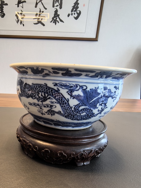 古玩陶瓷晚清青花趕珠五爪龍紋爐拍賣,當前價格2500元