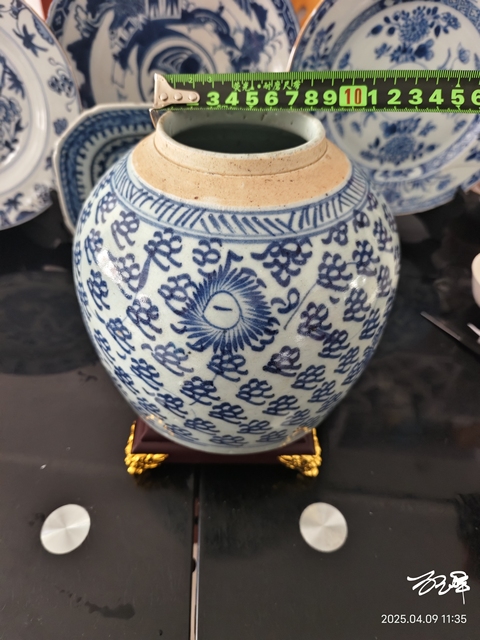 古玩陶瓷清中期青花鳳眼罐拍賣,當前價格880元