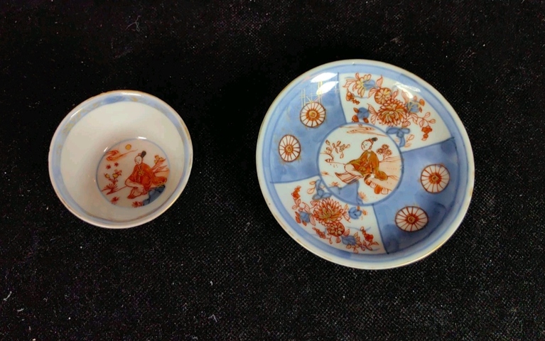 古玩陶瓷康熙青花礬紅描金杯碟拍賣，當(dāng)前價格1800元