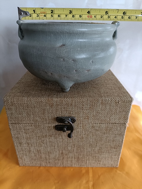 古玩陶瓷館藏級精品宋代五大名窯之一鈞窯天青釉香爐拍賣，當前價格19800元