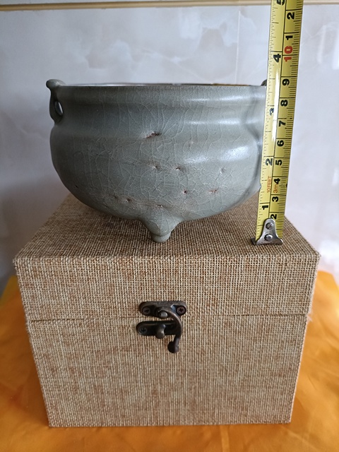 古玩陶瓷館藏級精品宋代五大名窯之一鈞窯天青釉香爐拍賣，當前價格19800元