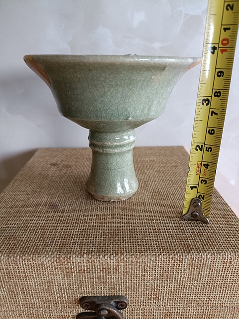 古玩陶瓷元代精品龍泉青瓷高足杯拍賣,當前價格598元