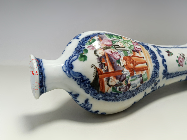 古玩陶瓷清乾隆·青花粉彩人物故事紋海棠瓶真品鑒賞圖