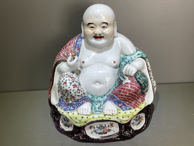 古玩陶瓷民國細路粉彩彌勒佛真品鑒賞圖