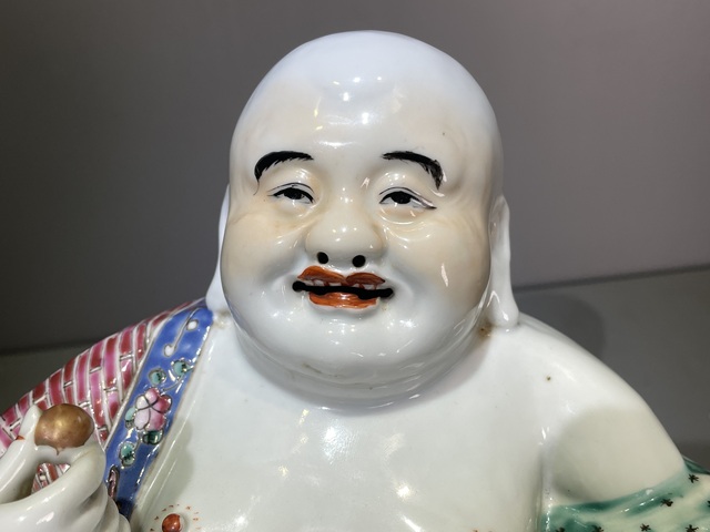 古玩陶瓷民國細路粉彩彌勒佛真品鑒賞圖