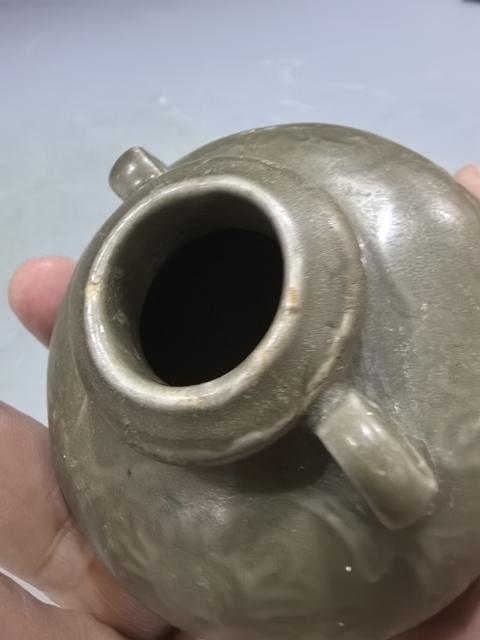 古玩陶瓷龍泉青瓷印花水盂真品鑒賞圖