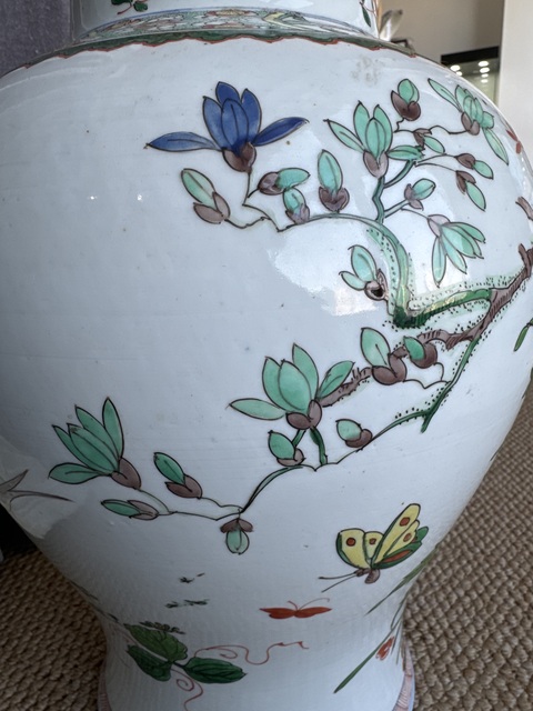 古玩陶瓷19世紀(jì) 五彩雉雞牡丹將軍罐（歐洲瓷）真品鑒賞圖
