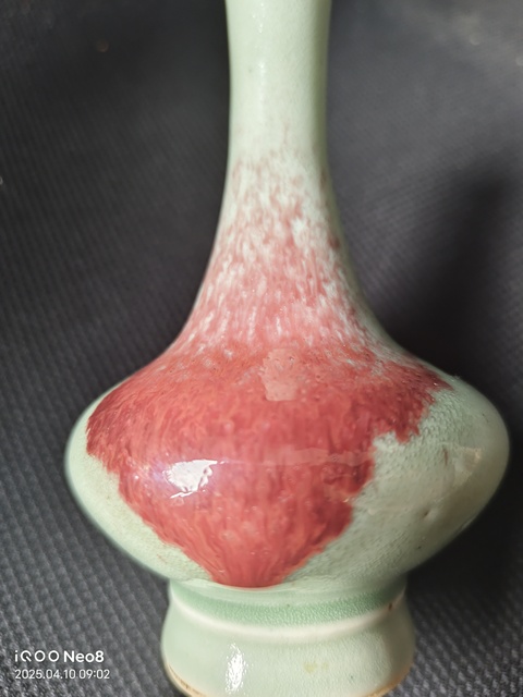 古玩陶瓷青釉紅斑荸薺瓶真品鑒賞圖