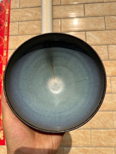 古玩陶瓷鈞窯天藍釉綠斑碗真品鑒賞圖