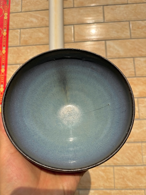 古玩陶瓷鈞窯天藍釉綠斑碗真品鑒賞圖