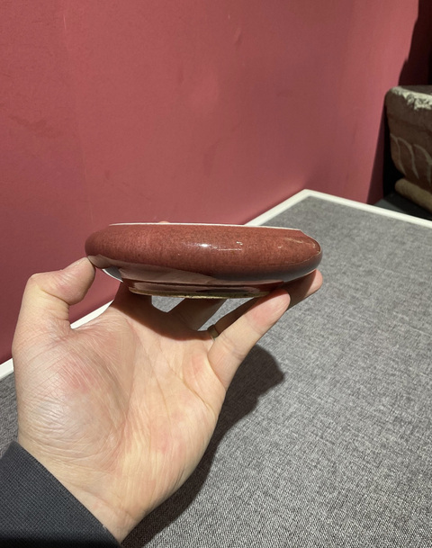 古玩陶瓷郎紅釉鏜鑼洗真品鑒賞圖