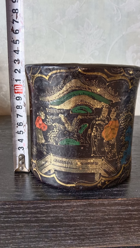 古玩雜項木胎漆器描彩繪筆筒真品鑒賞圖