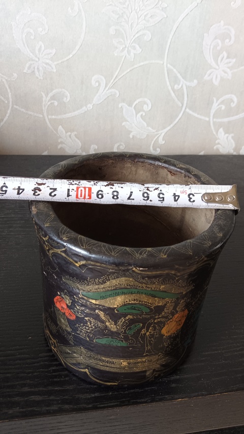 古玩雜項木胎漆器描彩繪筆筒真品鑒賞圖