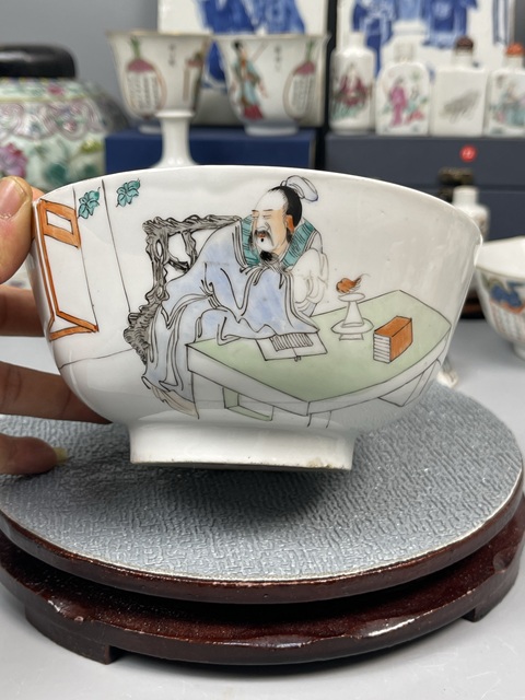 古玩陶瓷民國(guó)淺絳彩繪人物紋碗拍賣，當(dāng)前價(jià)格3279元