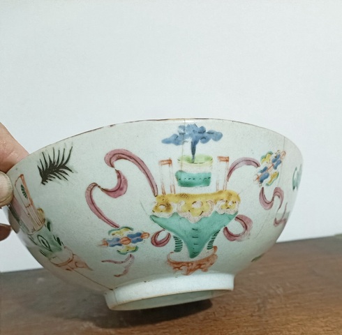 古玩陶瓷粉彩博古圖大碗真品鑒賞圖