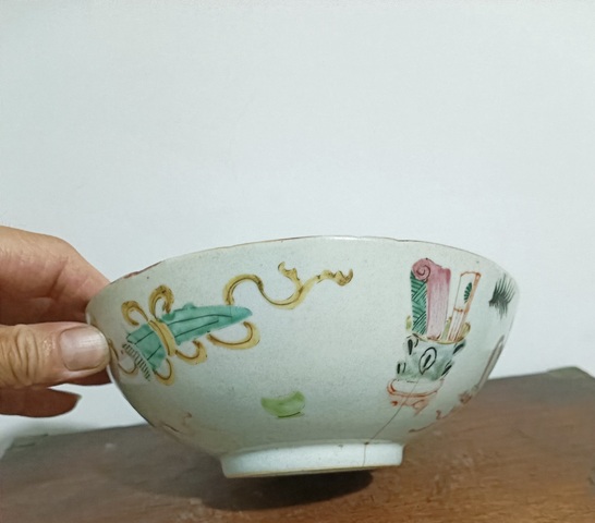 古玩陶瓷粉彩博古圖大碗真品鑒賞圖