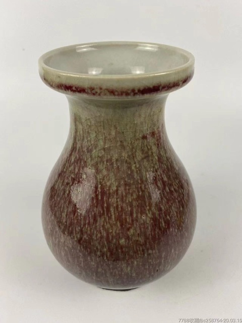 古玩陶瓷紅釉盤口尊真品鑒賞圖
