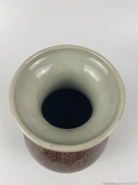 古玩陶瓷紅釉盤口尊真品鑒賞圖