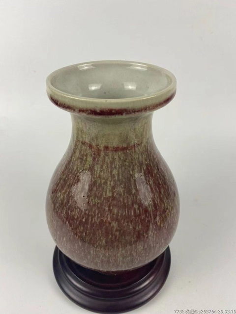 古玩陶瓷紅釉盤口尊真品鑒賞圖