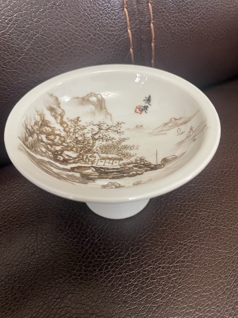 古玩陶瓷山水紋高足杯真品鑒賞圖
